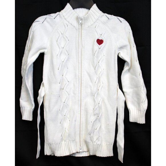 2007 Gymboree School Girls Rock Duster Sweater Cardigan sz 8 Belt Long Zip Heart - Picture 1 of 9